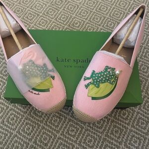 Kate Spade Pink Espadrilles with Green Frog Motif
